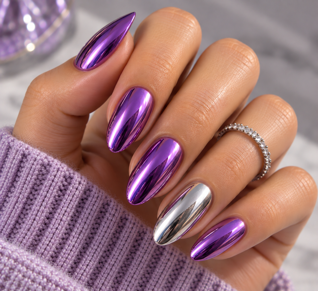  Purple Chrome with a Silver Accent Nail