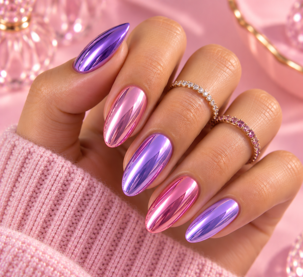 Purple and Pink Chrome Duo Nails