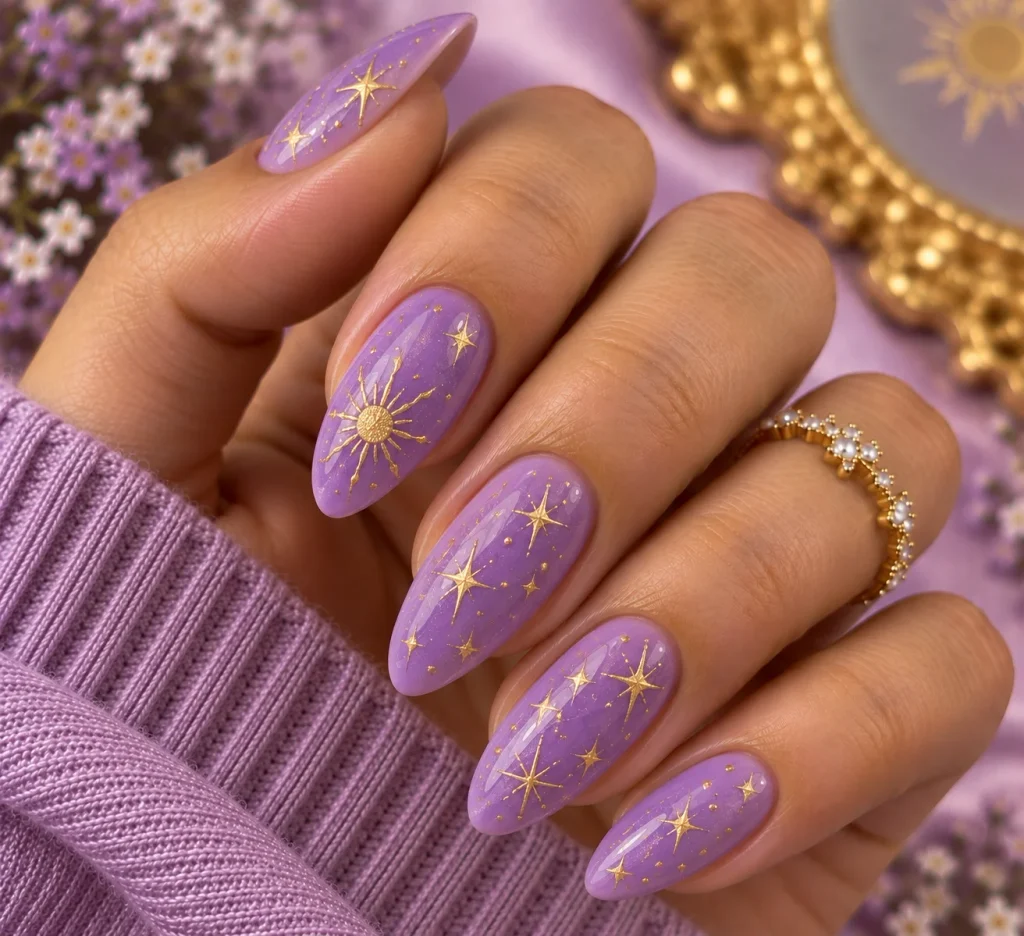 Rapunzel Nails With Gold Stars