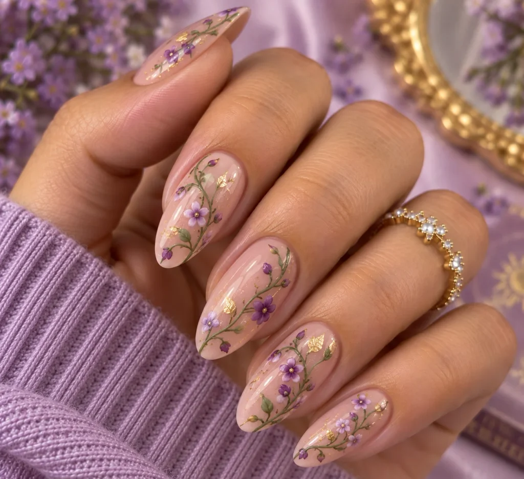 Rapunzel Nails With Painted Vines