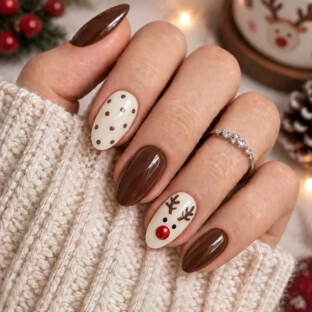 Reindeer Faces Christmas Nails
