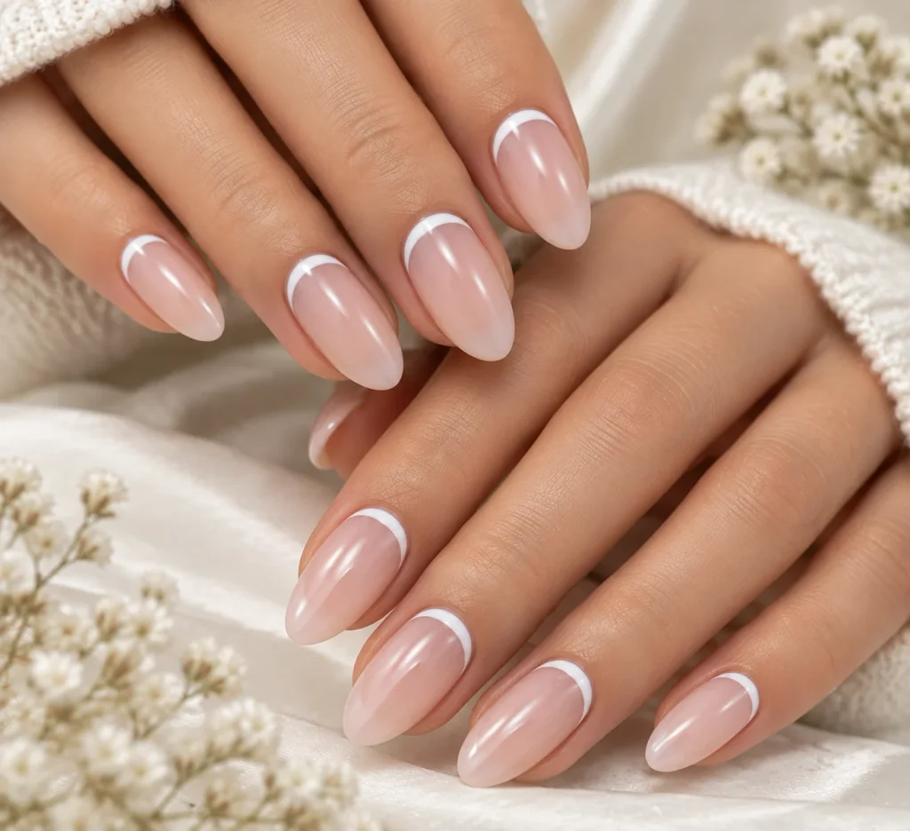 Reverse French White Hoco Nails