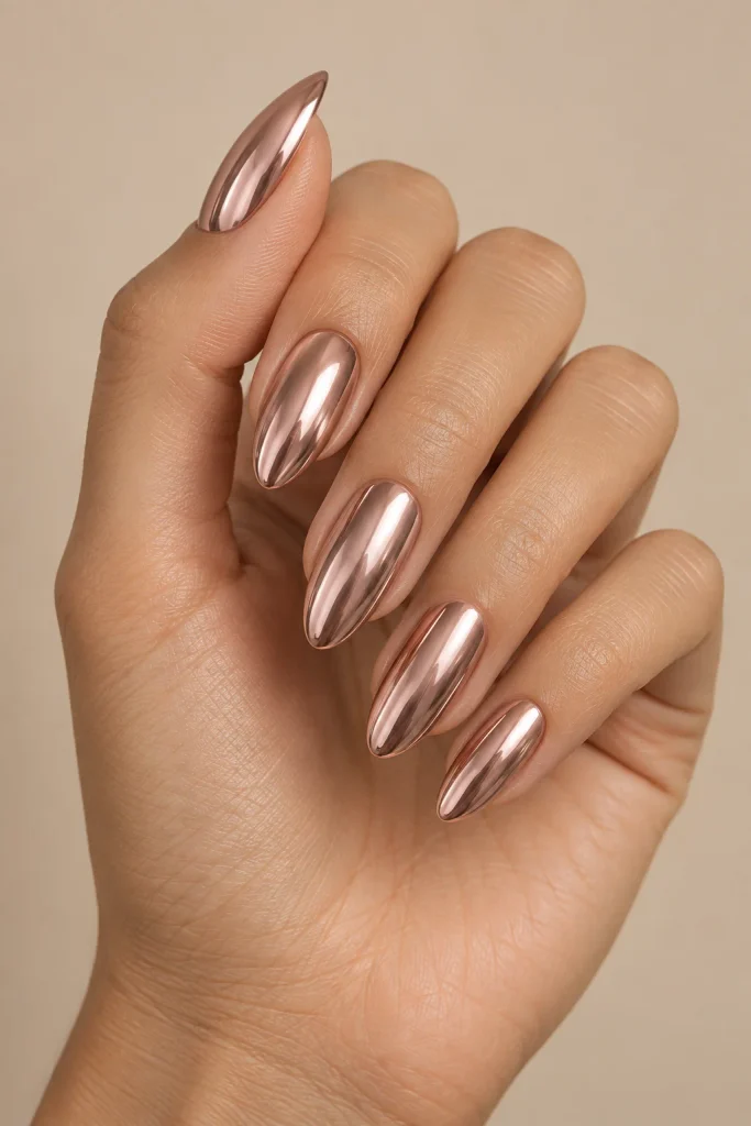 Rose Gold Chrome Nails 