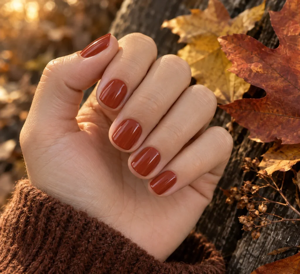 Rust Red Glossy Nails