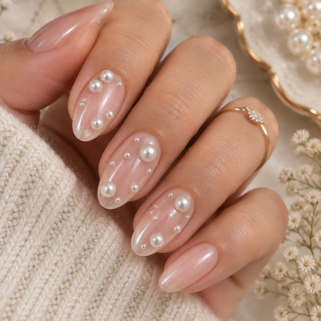 Scattered Pearl Nails