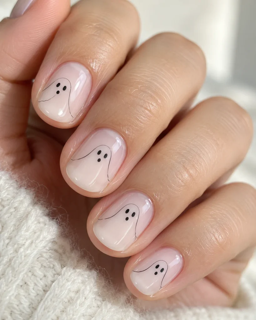 Sheer Milky Base Ghost Face Nails