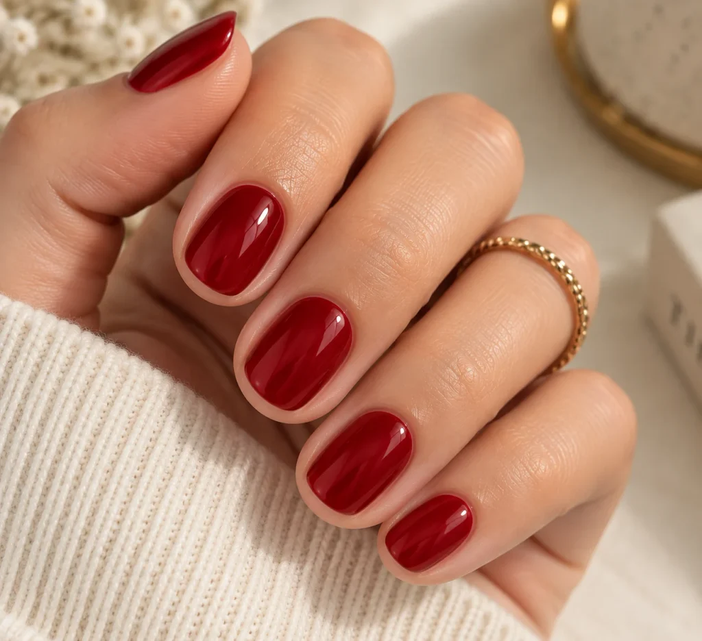 Short Cherry Red Nails
