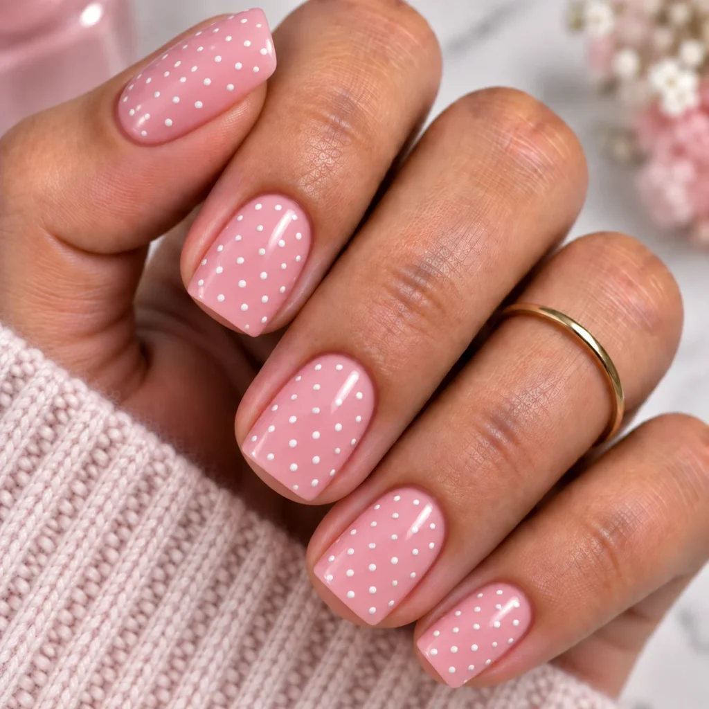 Short Square Nails with Mini Dots