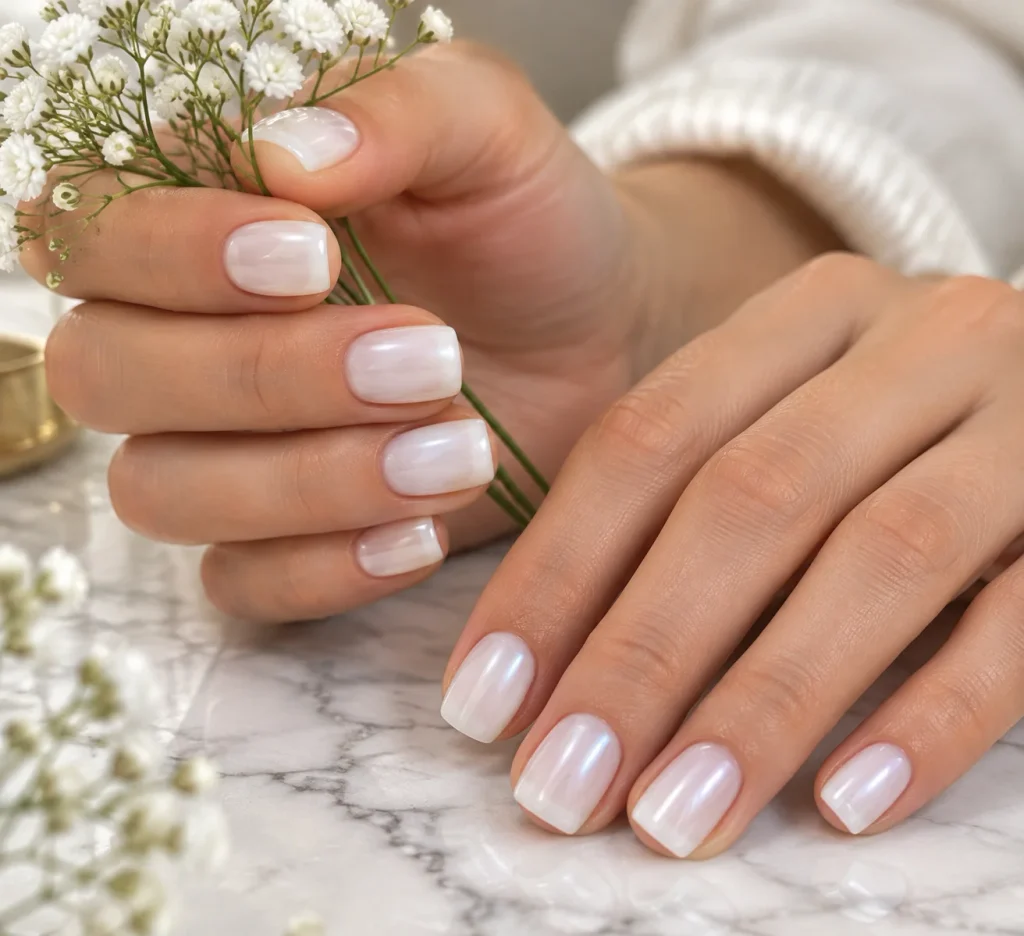 Short Square Natural White Hoco Nails