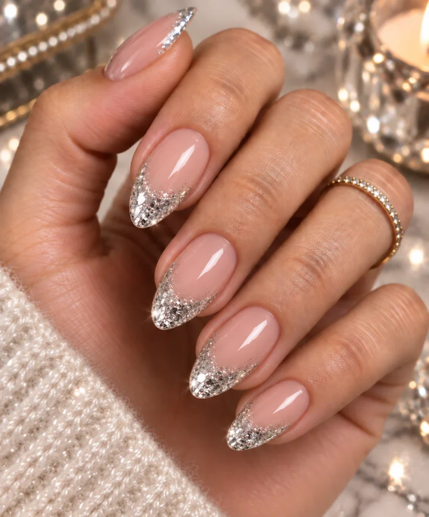 Silver Glitter French Tips