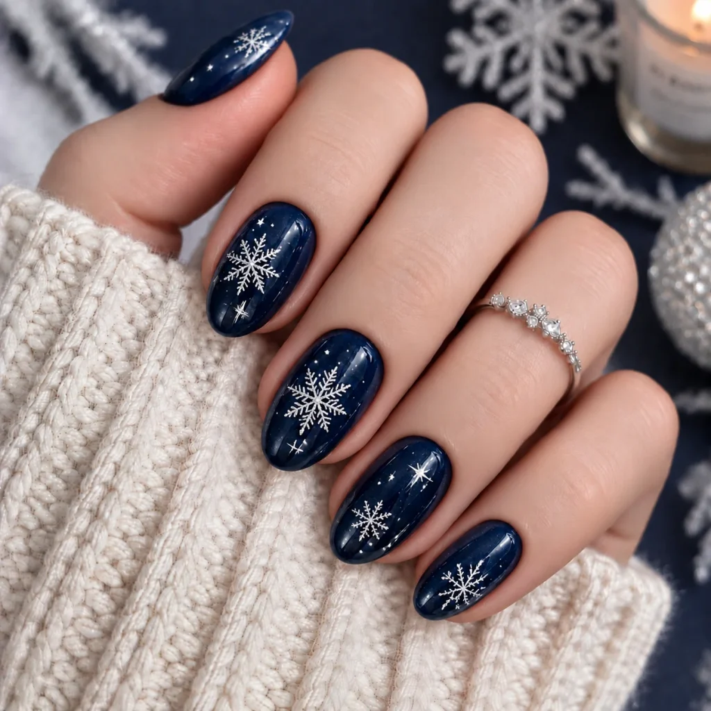 Silver Snowflakes on Navy