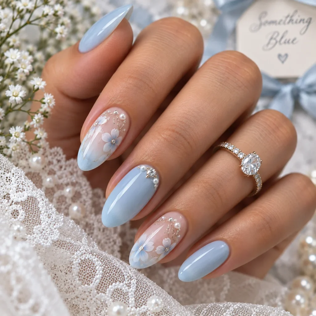 Soft Blue Wedding Nails