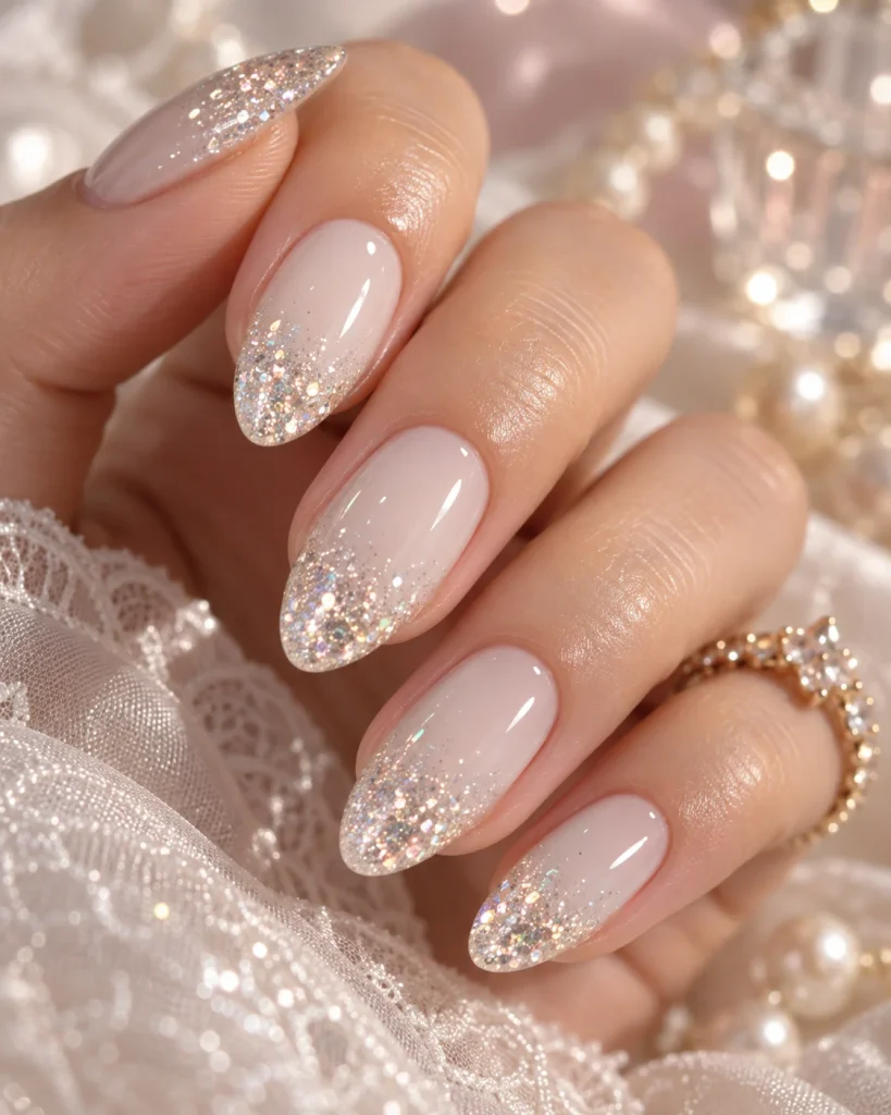 Soft Glitter Tip Coquette Nails