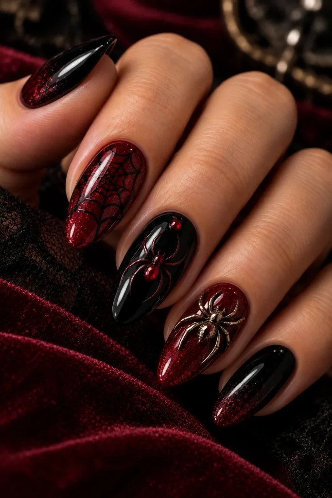 Spider Charm Spooky Nails