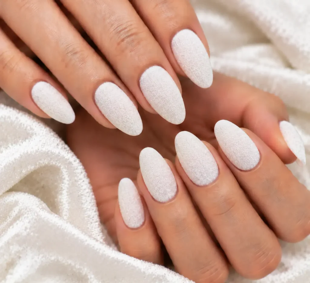 Textured Velvet White Hoco Nails