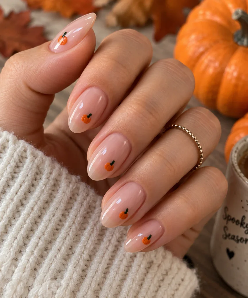 Tiny Pumpkin Dot Nails