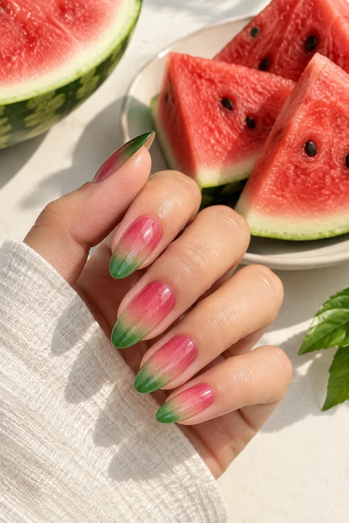 Tourmaline Watermelon Nails