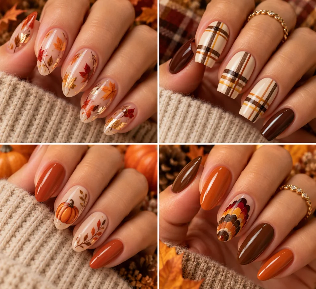  Turkey Feather Thanksgiving Nails