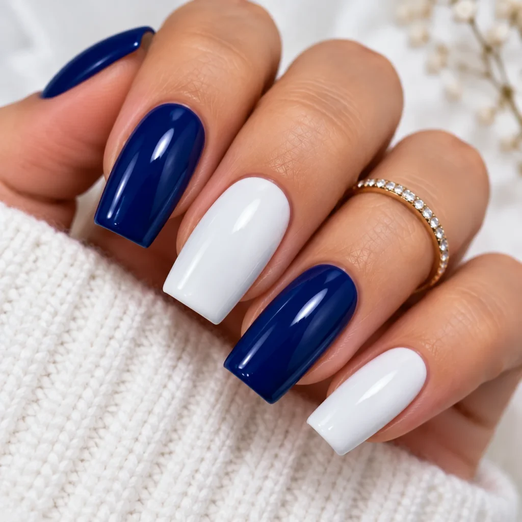  Two-Color Blue and White Nails 