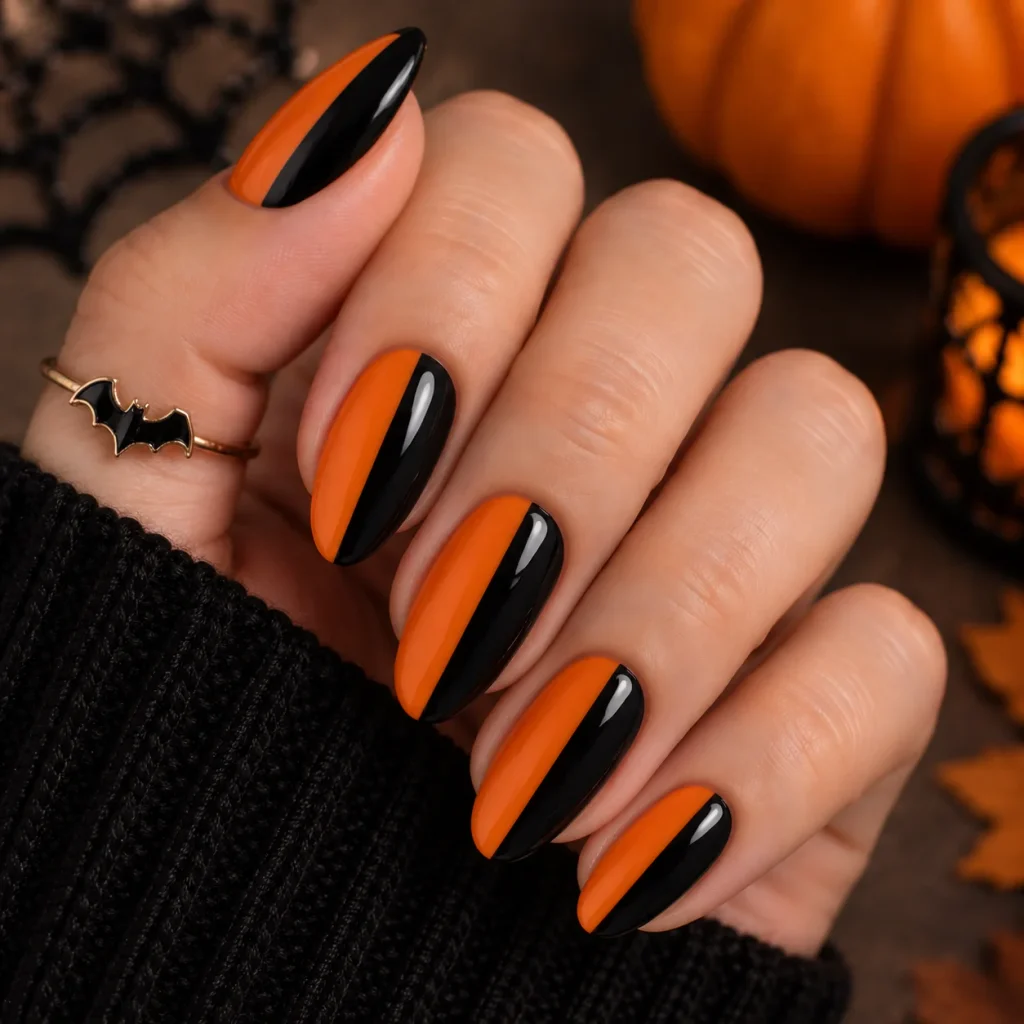 Two-Tone Split Halloween Nails