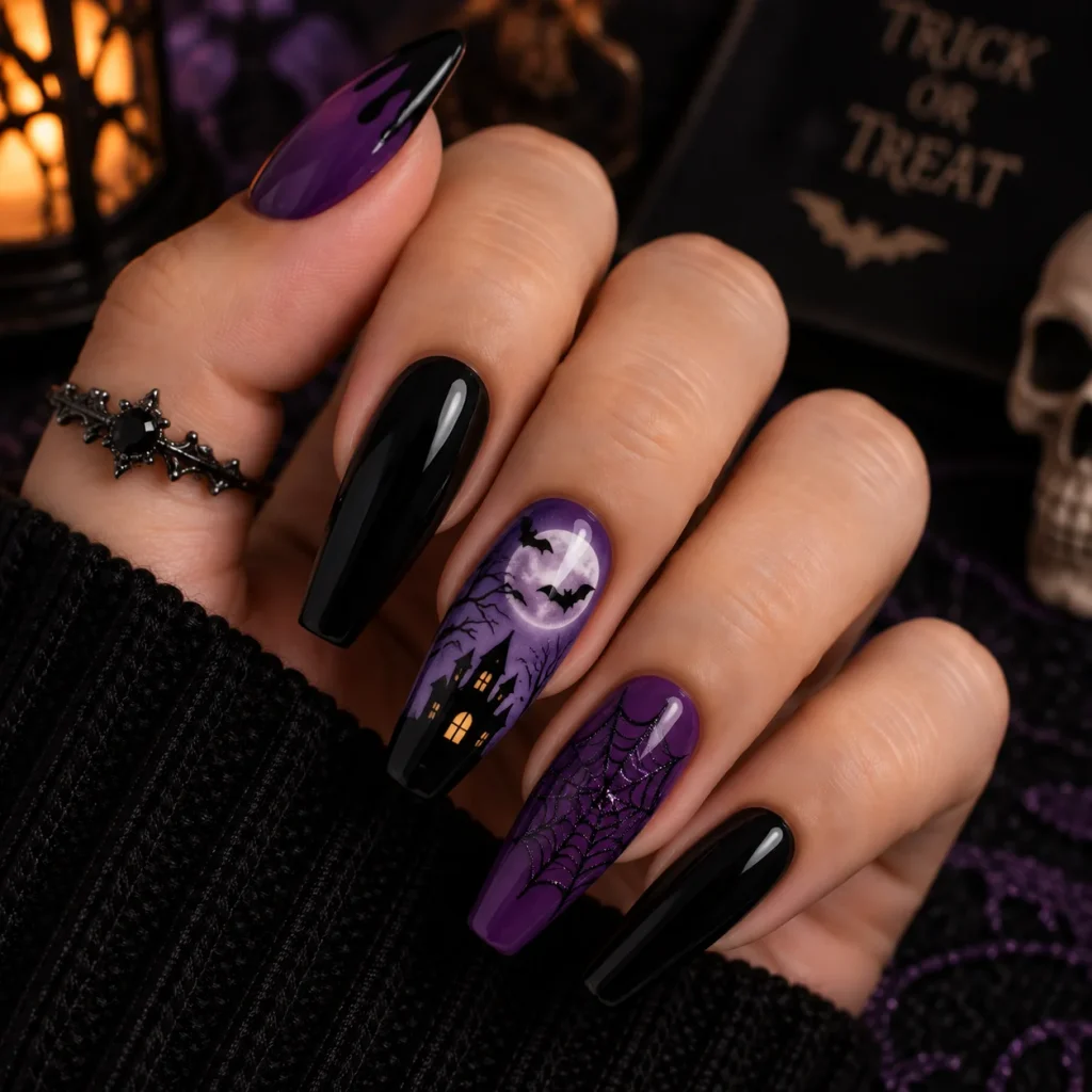 Two-Toned Coffin Nails with Halloween Art