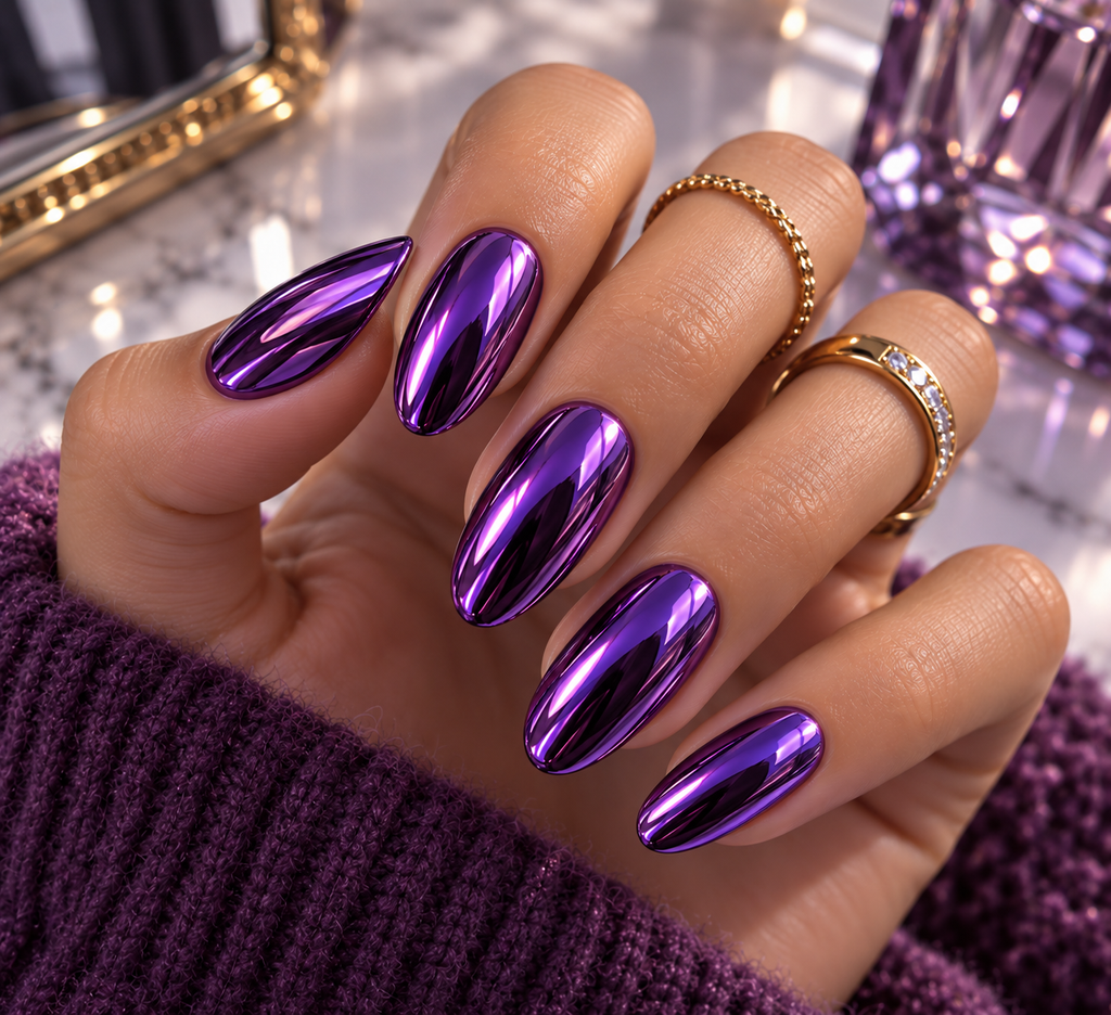 Violet Mirror Purple Chrome Nails