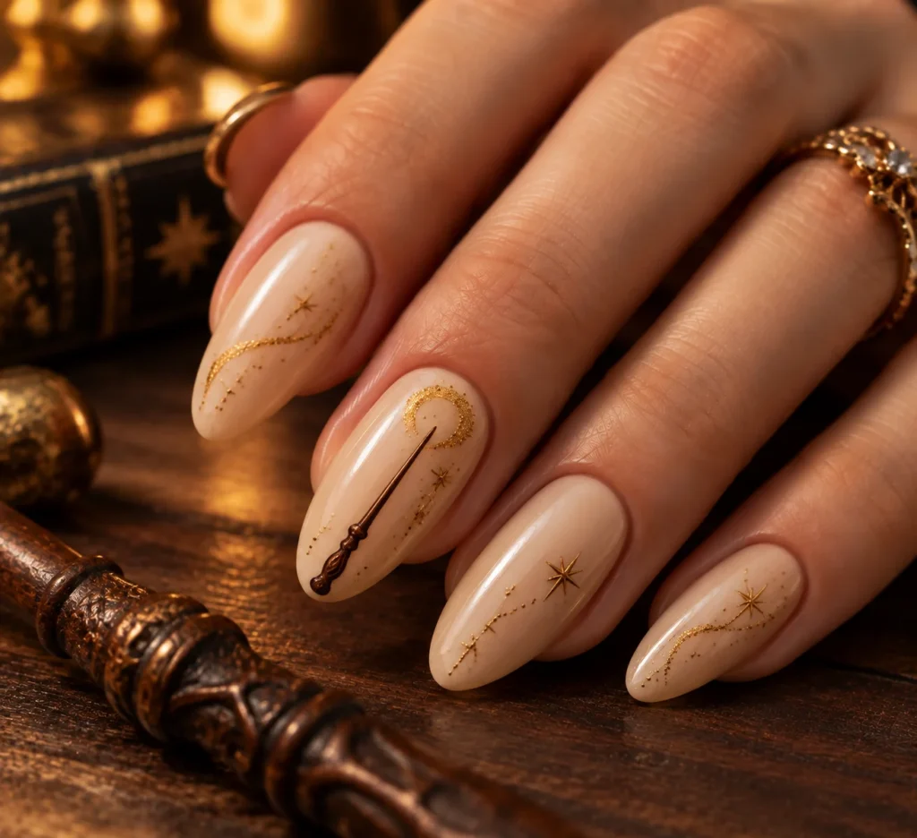 Wand Silhouette Harry Potter Nails