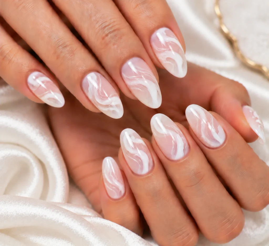 White Swirl Hoco Nails