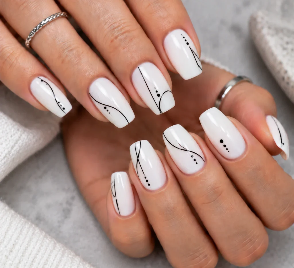 White and Black Minimal Hoco Nails