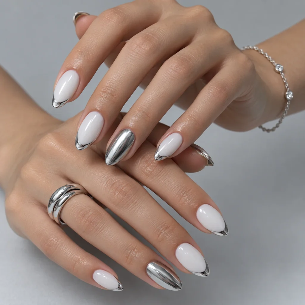 White and Silver Hoco Nails
