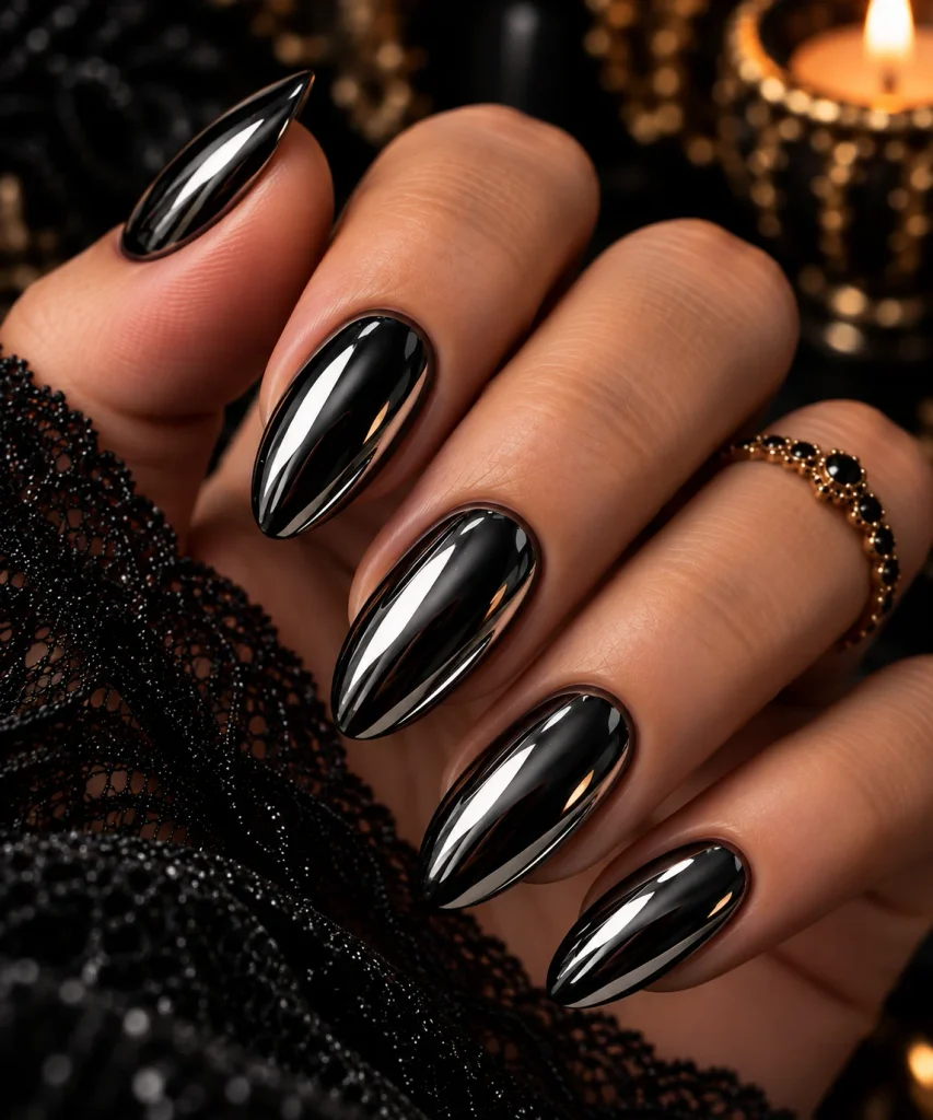 Black Chrome Mirror Nails