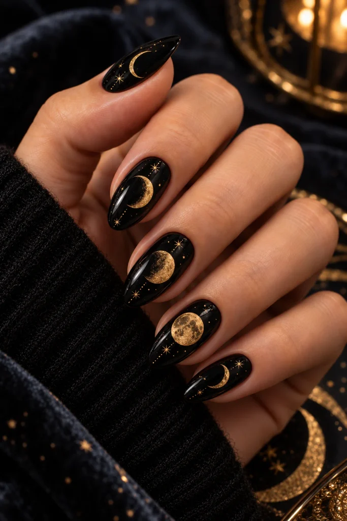 Black Moon Phase Nails