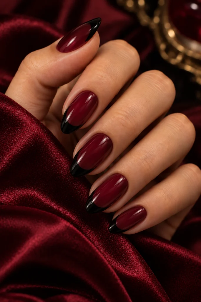 Black Tips on a Sheer Burgundy Base