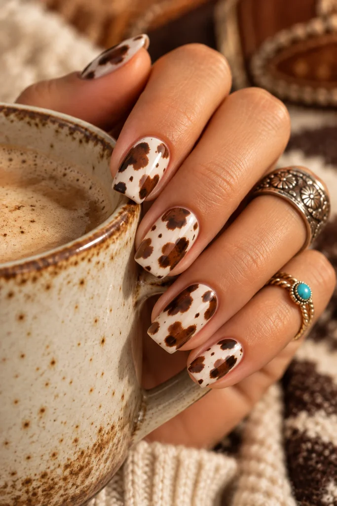 Brown and Cream Spotted Nails