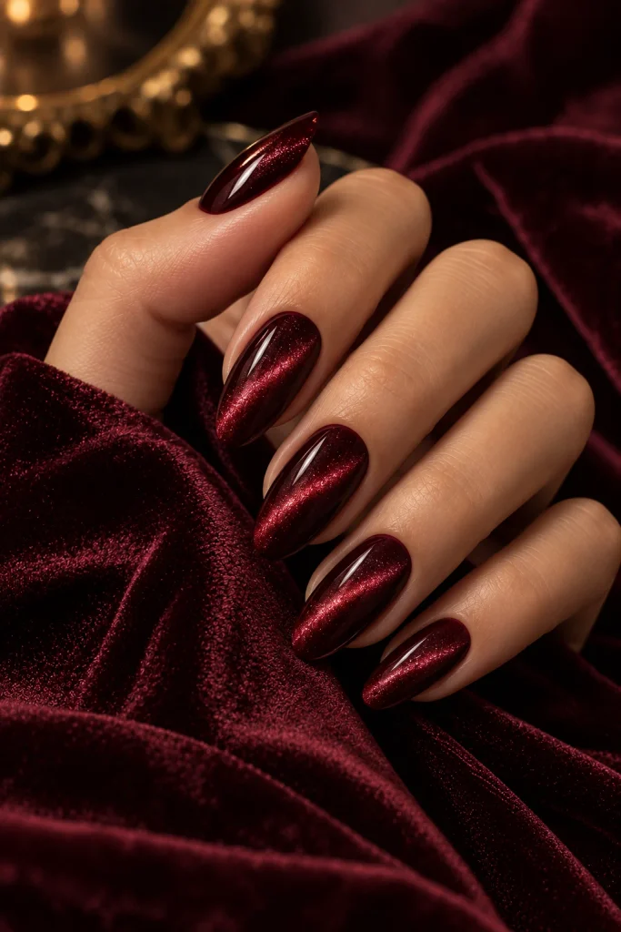 Burgundy Velvet Magnetic Nails