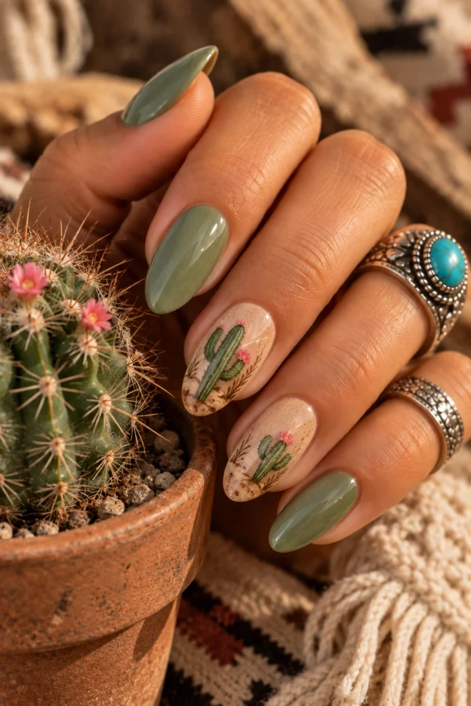 Cactus Accent Nails