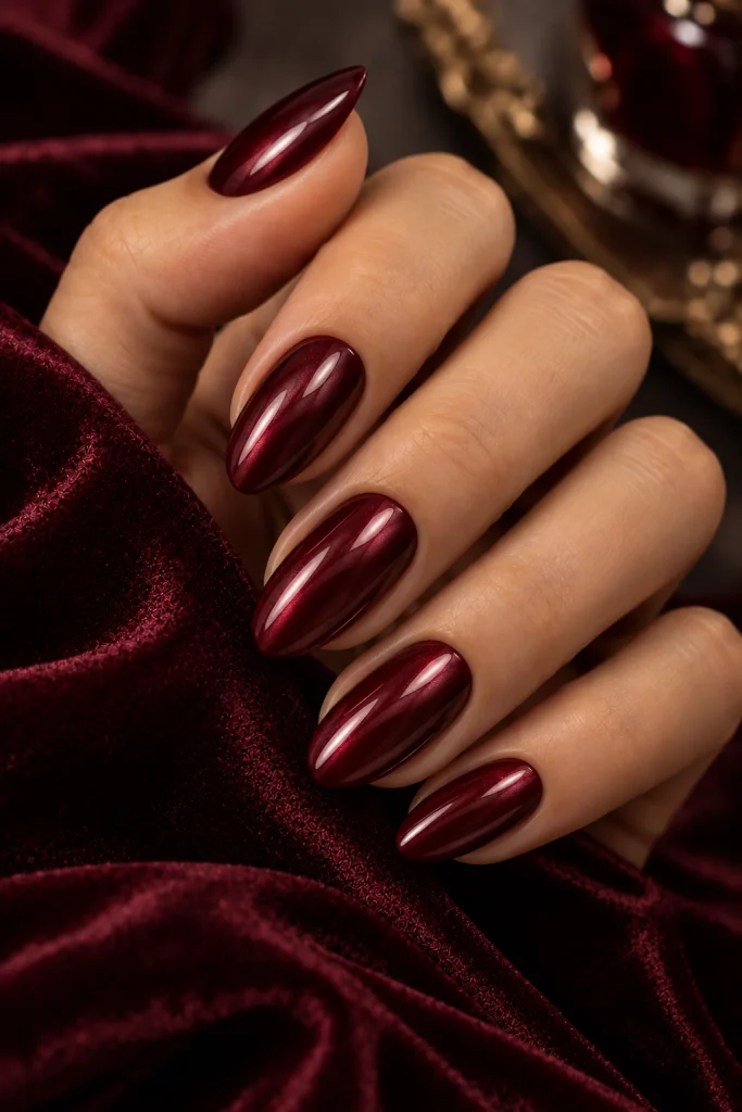 Dark Cherry Glazed Donut Classy Halloween Nails