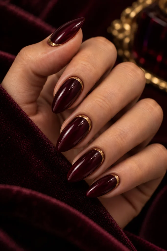 Dark Cherry with a Gold Cuticle Line
