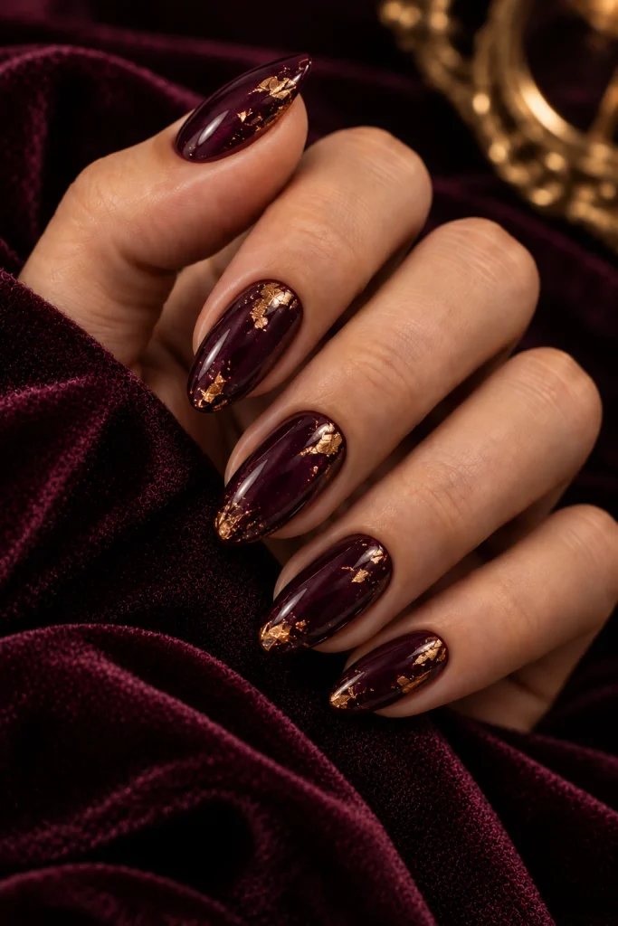 Dark Velvet Plum with Gold Foil Flakes