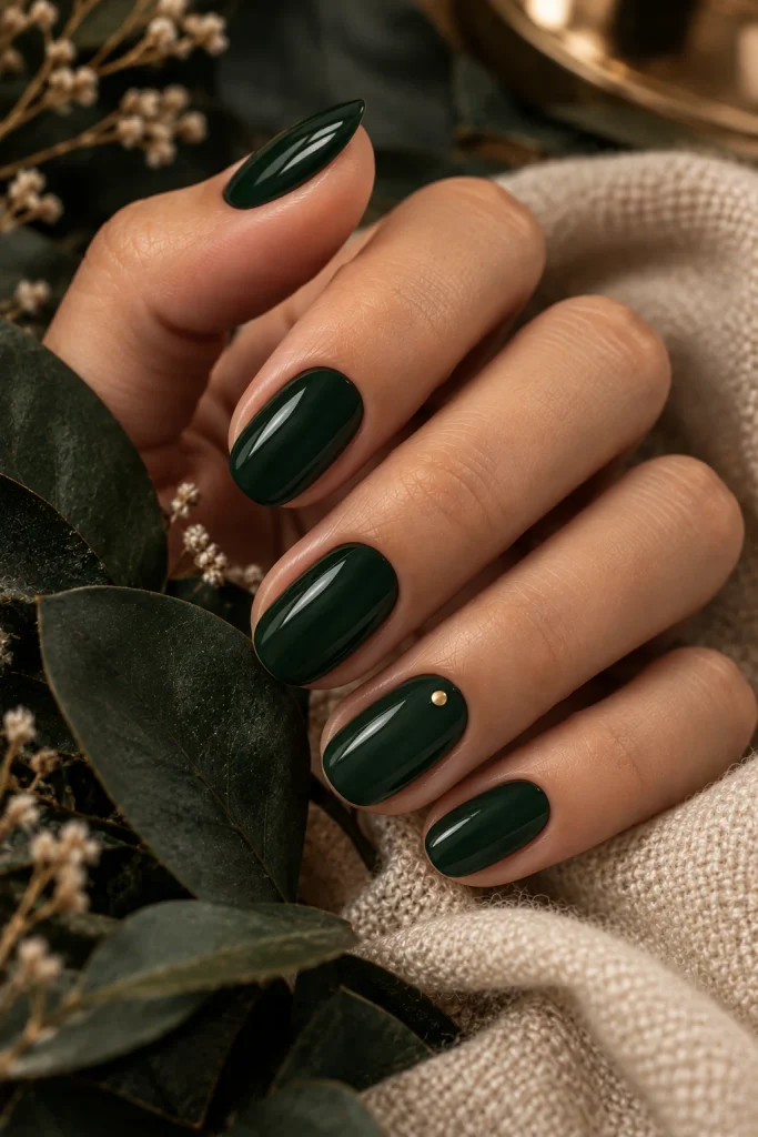 Deep Forest Green Cream Nails