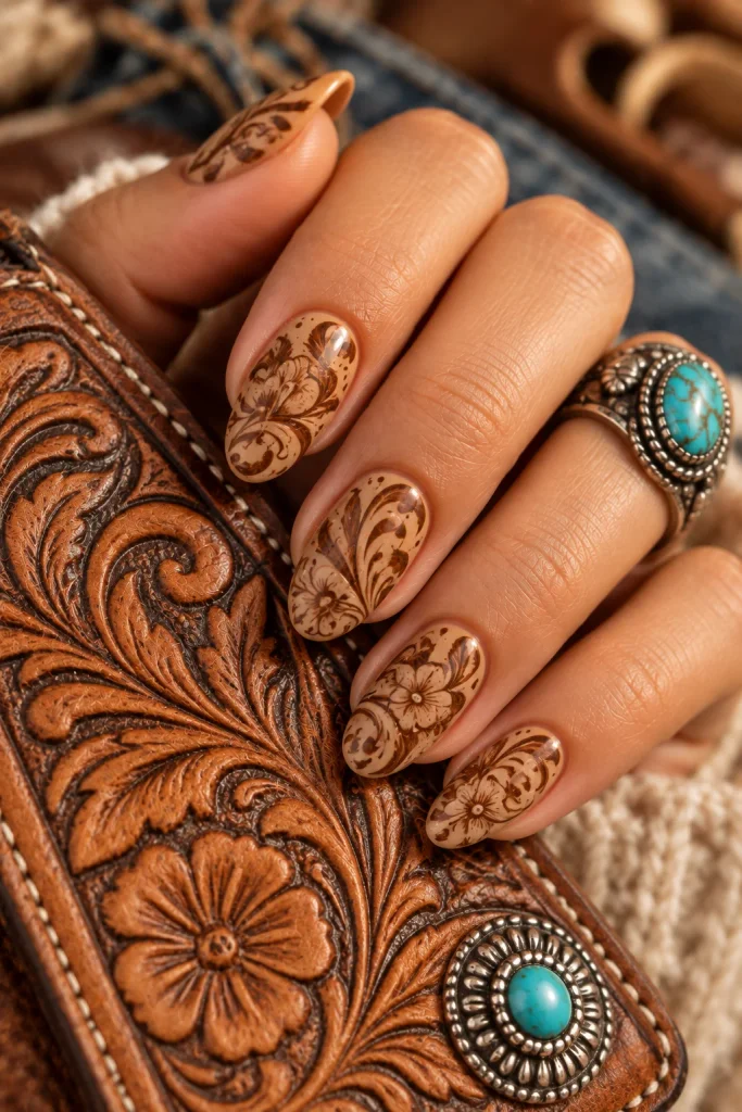 Leather Tooling Floral Nails