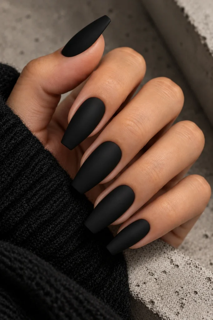 Matte Black Coffin Nails