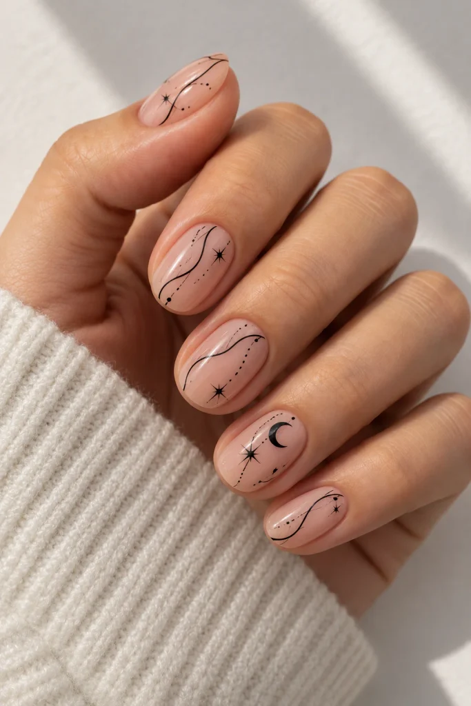 Minimal Black Line Art on Nude