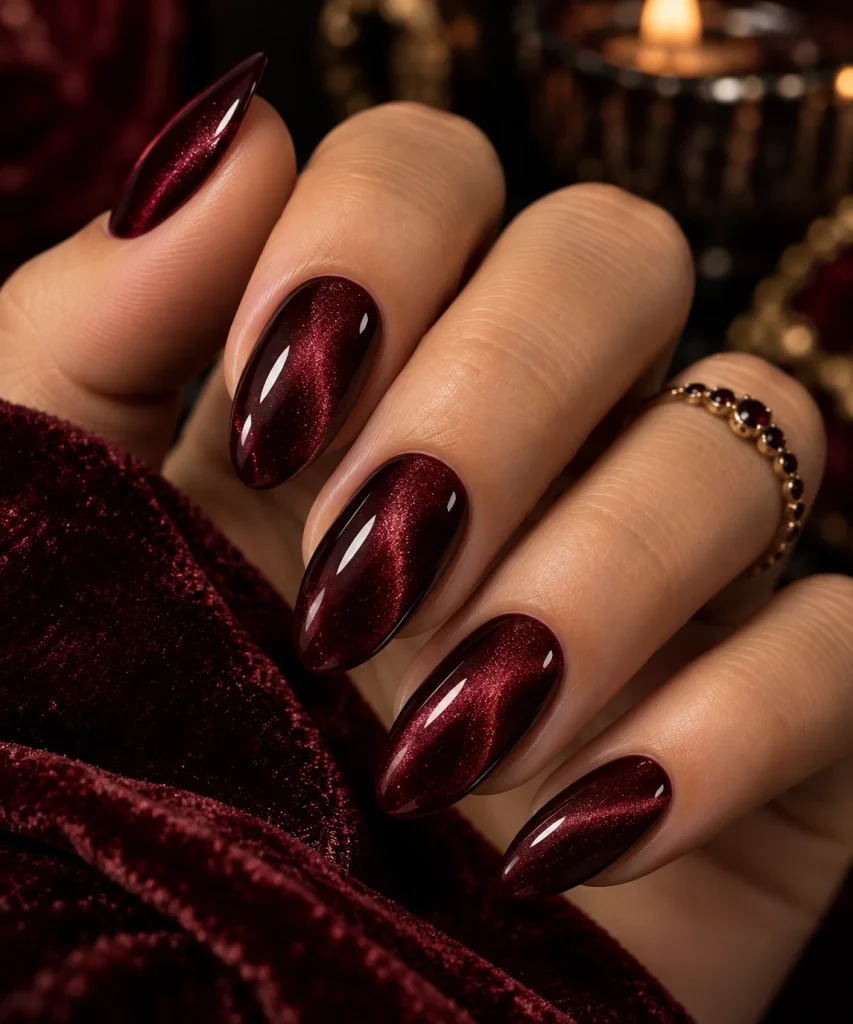 Oxblood Velvet Magnetic Nails