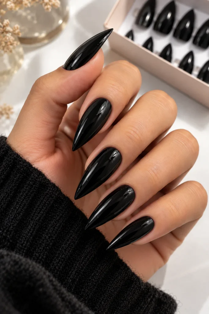 Press-On Black Stiletto Nails