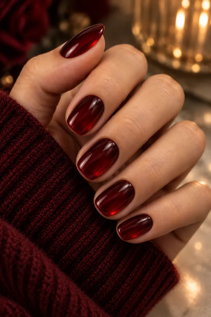 Sheer Blood-Red Jelly Nails