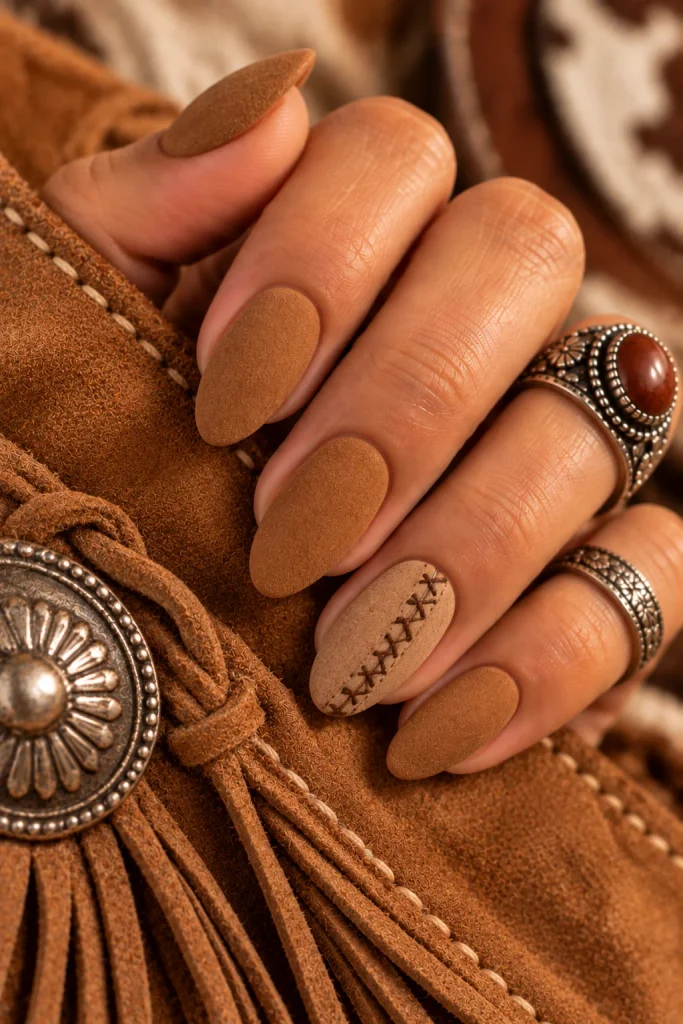 Tan Suede Matte Nails
